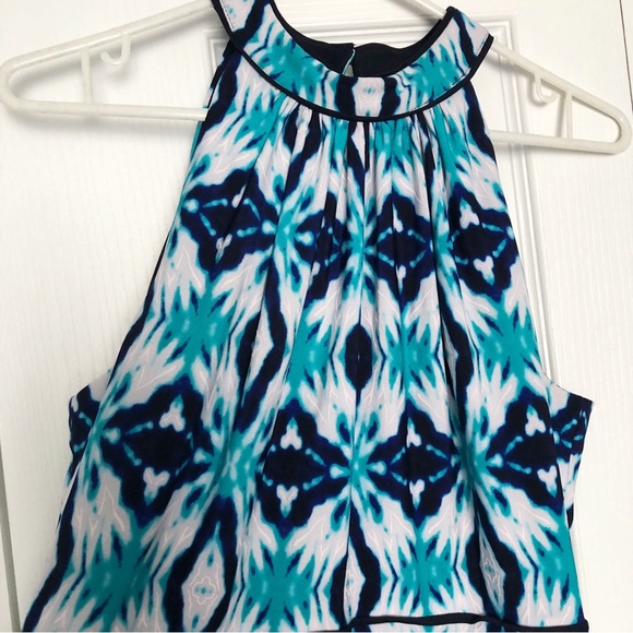 Sandra Darren Ikat Halter Maxi Dress Sleeveless White Navy Blue size 12 - Picture 6 of 7